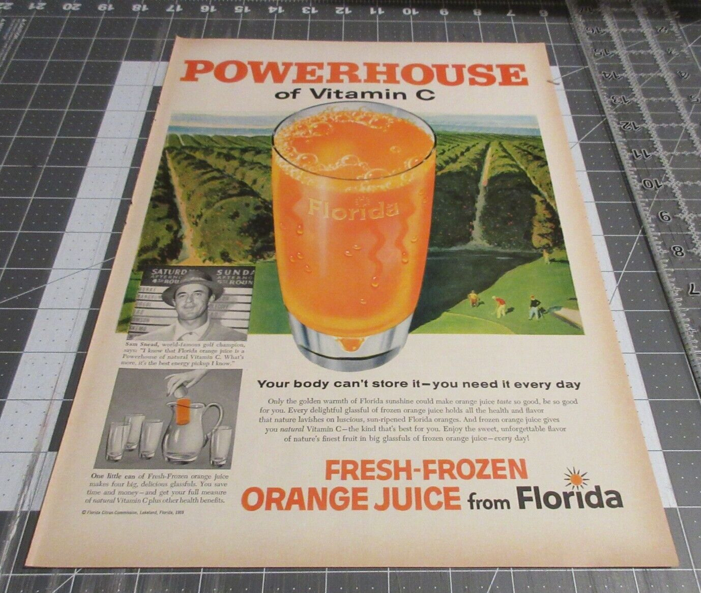 1959 Print Ad Fresh Frozen Florida Orange Juice Orchards Golfer Sam Snead