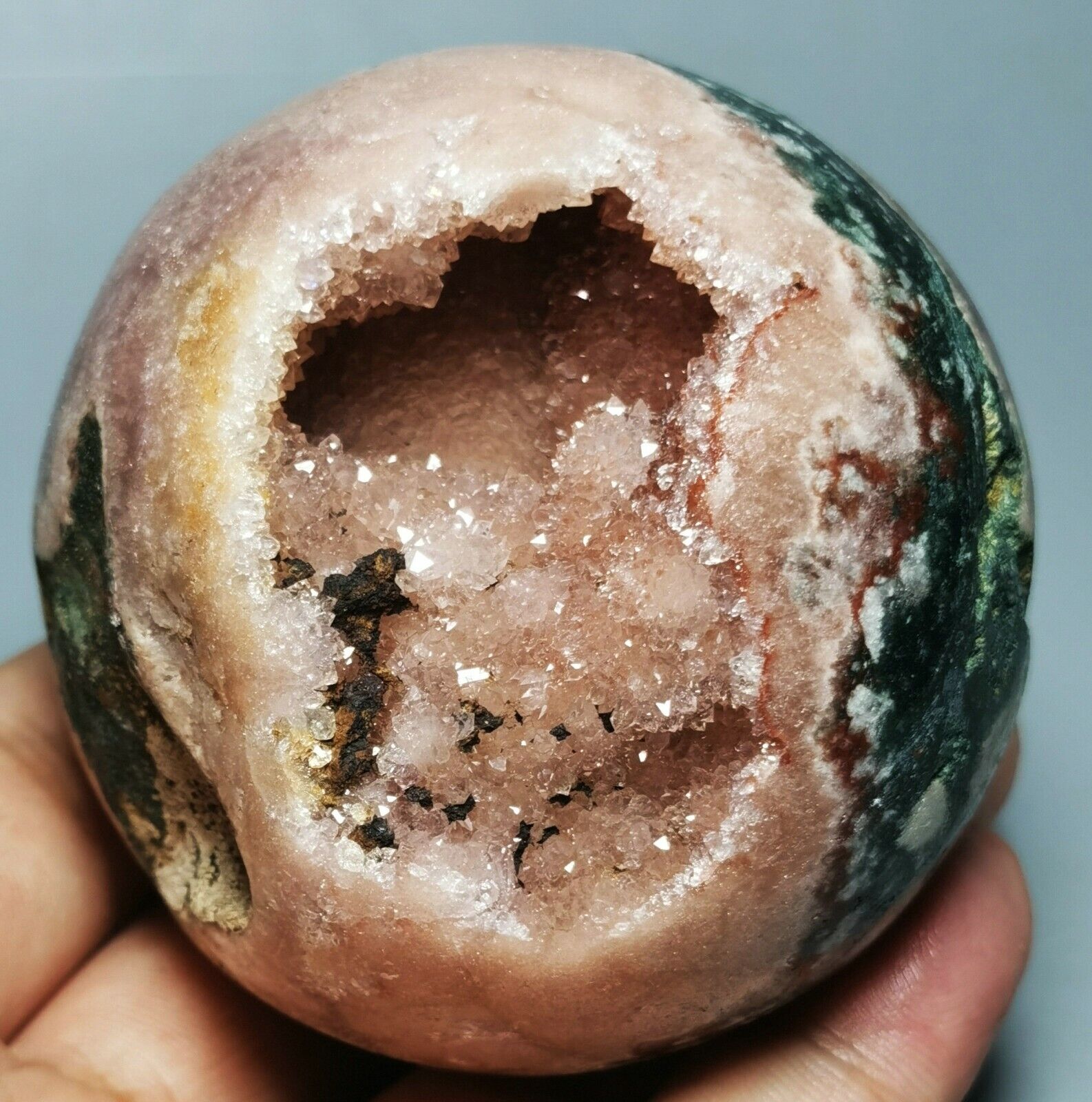 VERY RARE NATURAL PINK/AMETHYST GEODE & AGATE SPHERE BALL REIKI FROM BRAZIL