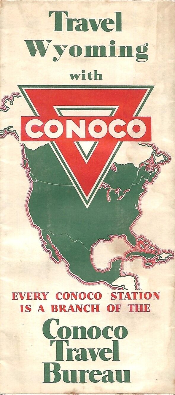 1938 CONOCO Gas Station Locator Road Map WYOMING Cheyenne Casper Yellowstone