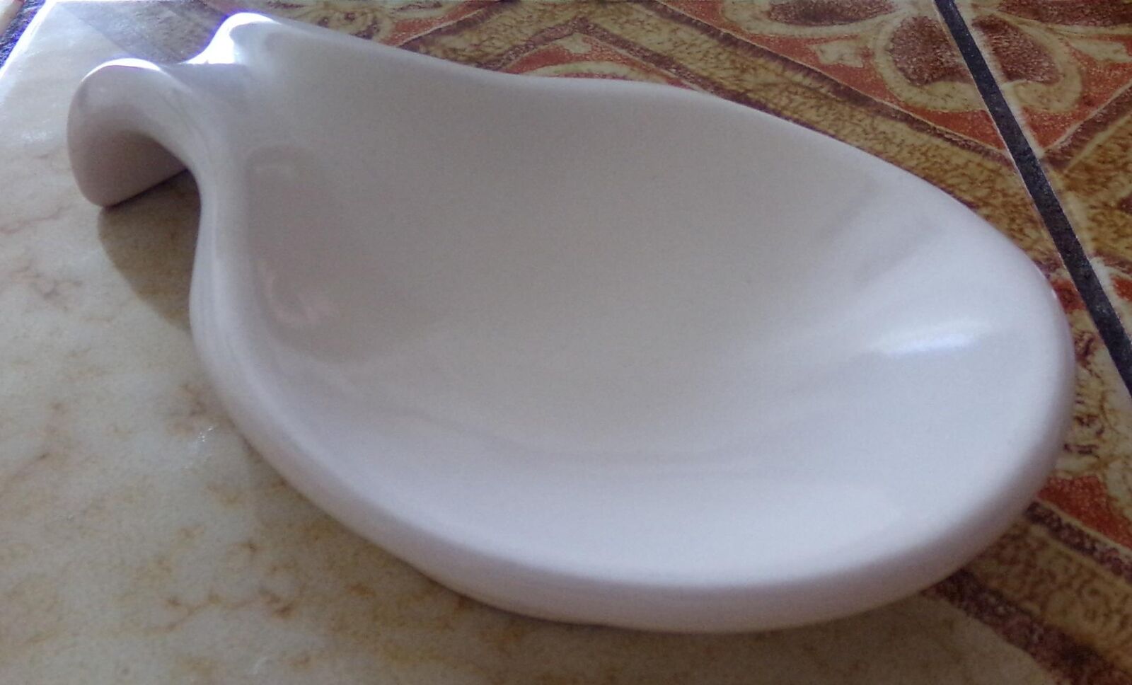 Frankoma Pottery Plainsman White Stoneware Spoonrest Spoon Rest EUC