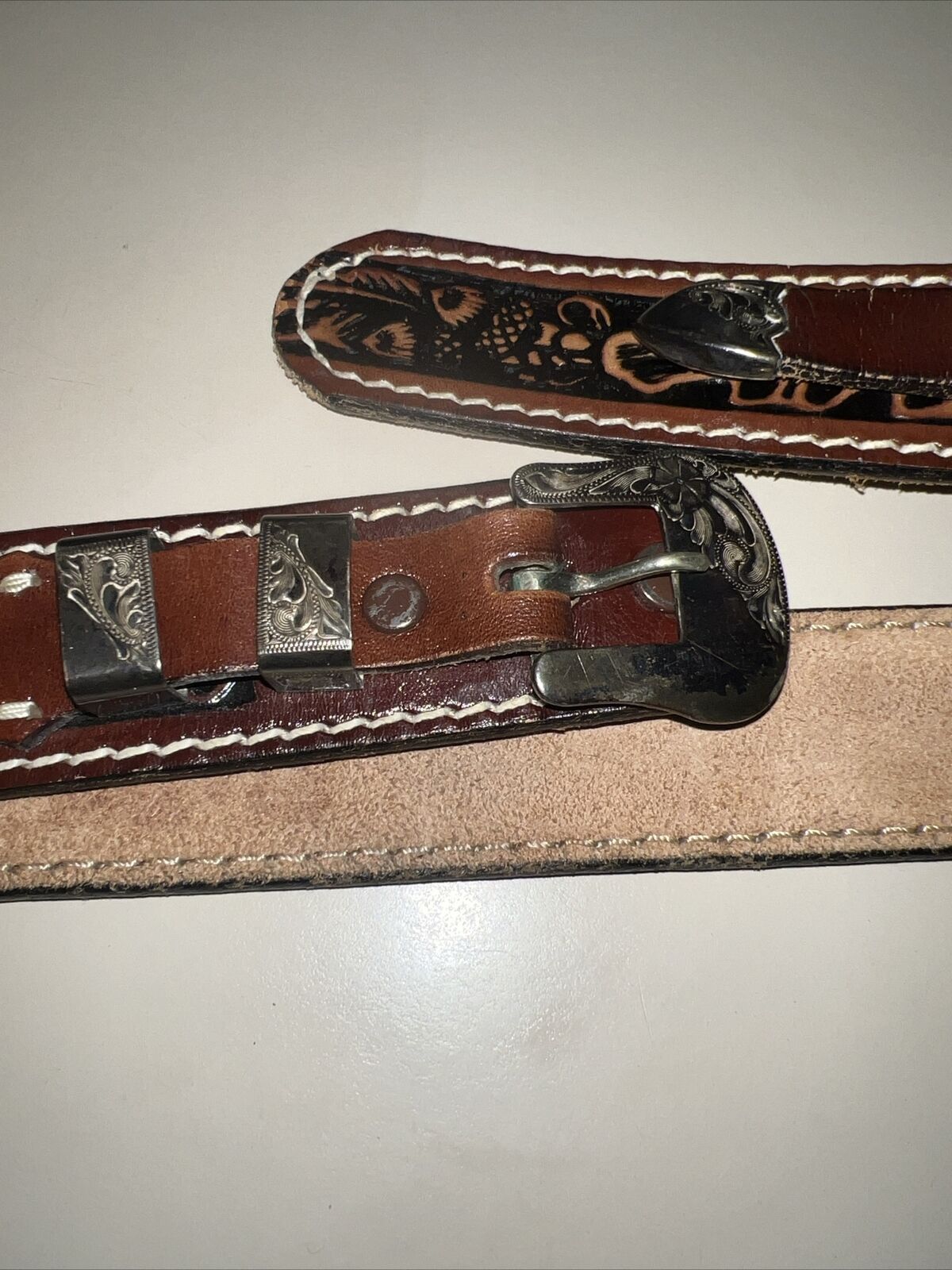 VOGT sterling silver belt buckle set Vintage 4-piece With Western Belt ￼size 42