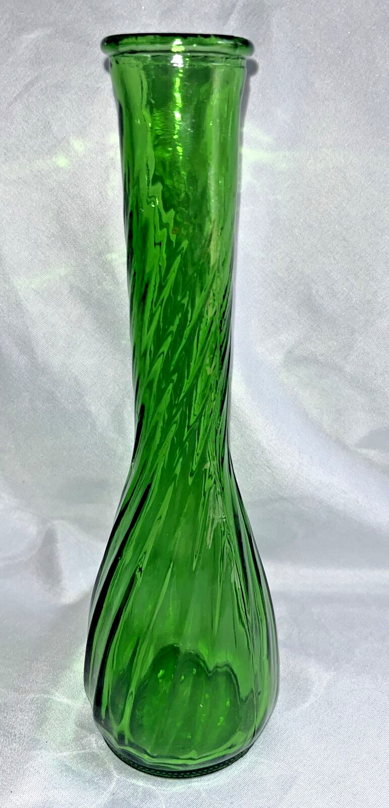 Vintage Emerald Green Glass Round Swirl Vase