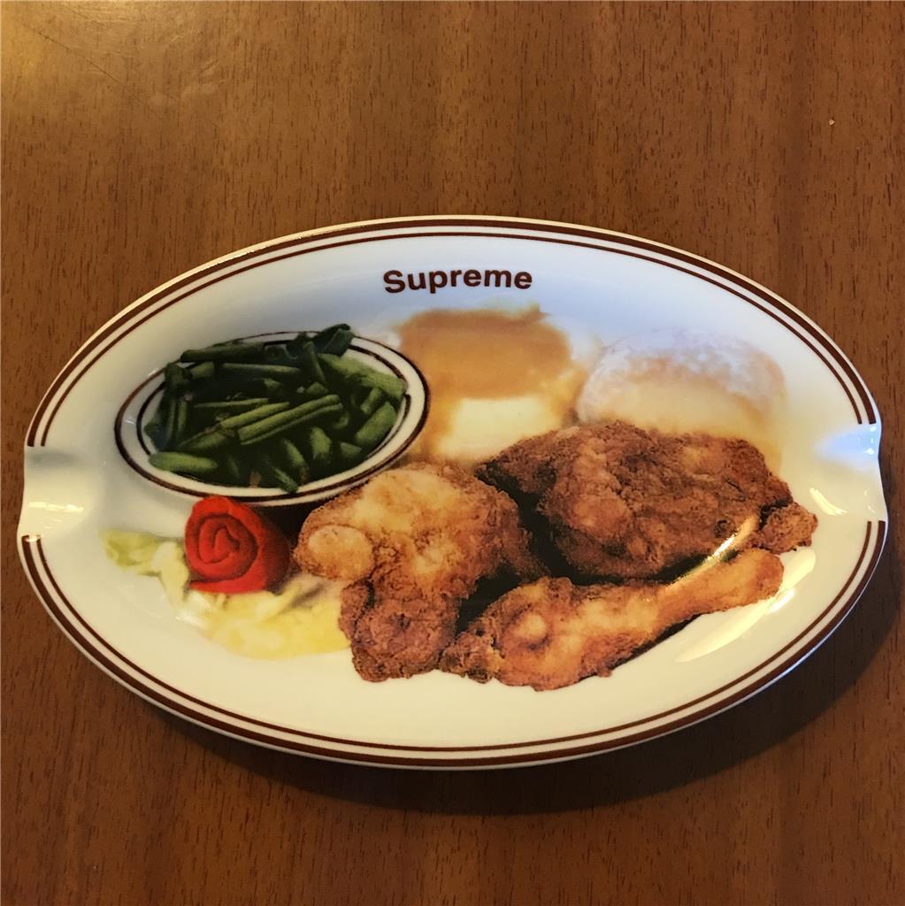 SUPREME Chicken Dinner Plate ASHTRAY Diner Style Oval Motif 6.75” SS 2018