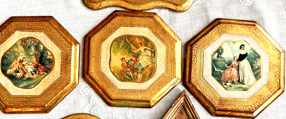 3 DECORATIVE FLORENTINE WOOD PLAQUES - ITALY- ANTIQUED GOLD- HAND CRAFTED