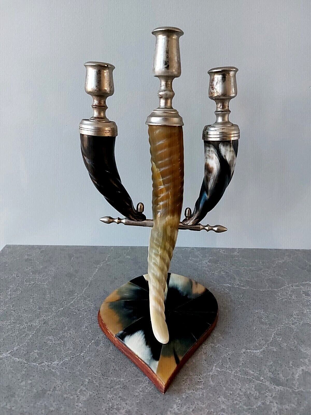Vintage USSR Antique Real Horn Candlestick Sculptural Candelabrum Horn