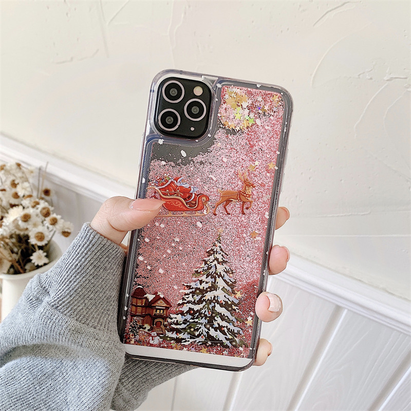 Glitter Liquid Santa Elk Phone Case For iPhone 15 Pro Max 14 13 12 11 XR 8 SE