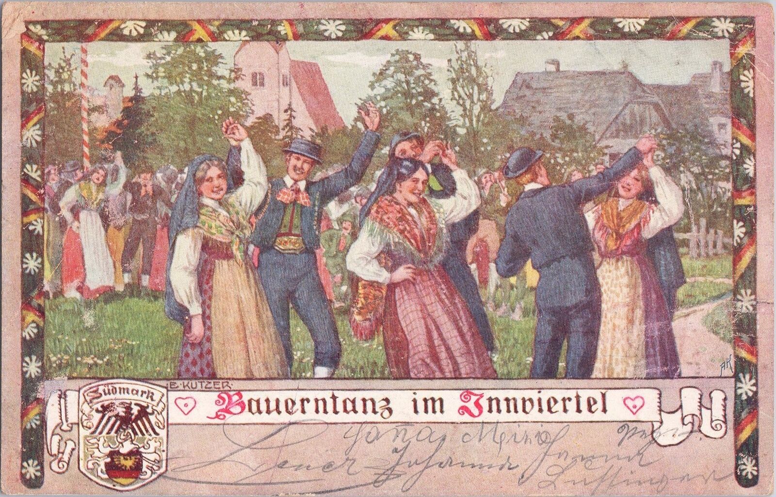 ZAYIX Peasant Dance in Innviertel Artist Signed E. Kutzer German Culture Sudmark