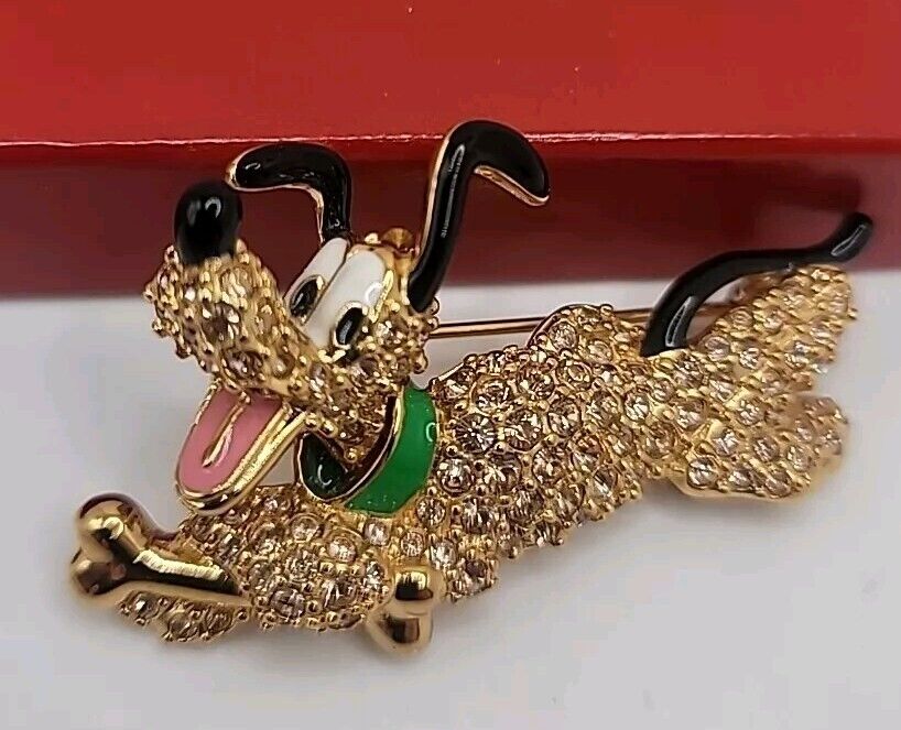 Swarovski Signed Disney Crystal Pluto Dog Brooch Pin 