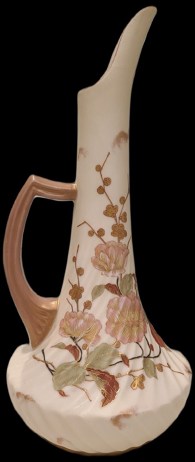 Antique Rudolstadt Works Pitcher/Ewer Vase Gold Leaf Flowers Hand Painted