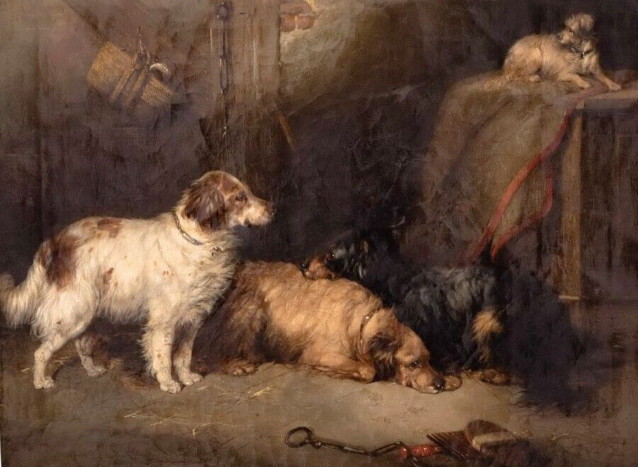 Oil painting Four-Dogs-in-a-Stable-Sir-Edwin-Landseer-Oil-Painting handmade art