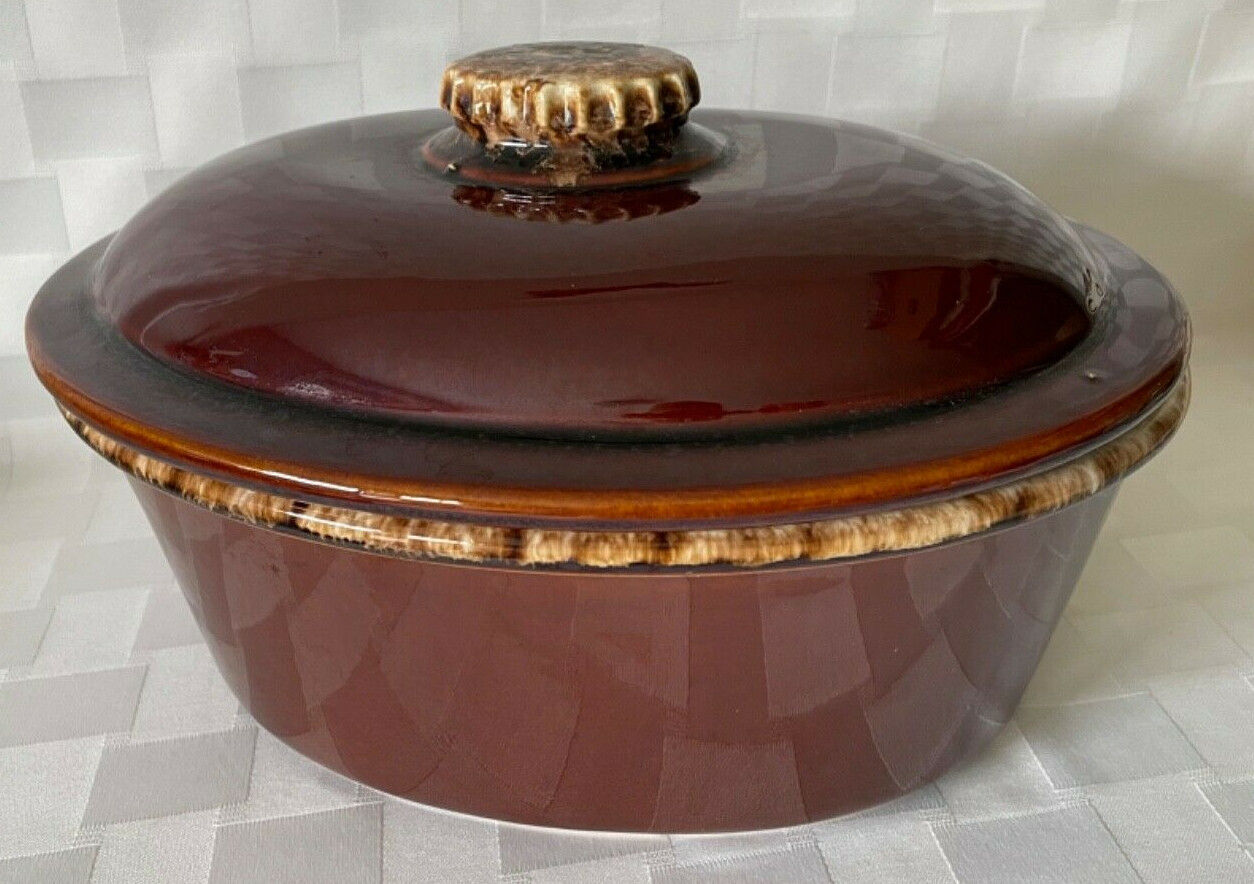 Vintage HULL POTTERY Oval Covered Casserole Dish BROWN DRIP House Garden Mirror