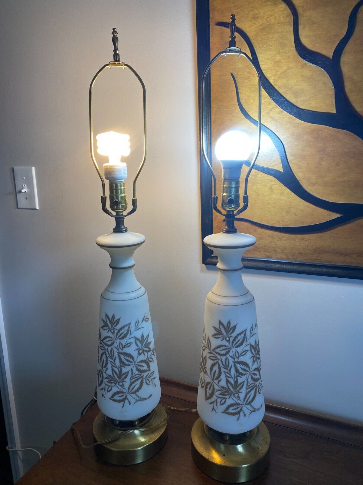 Vintage MCM Satin Glass Table Lamp Pair
