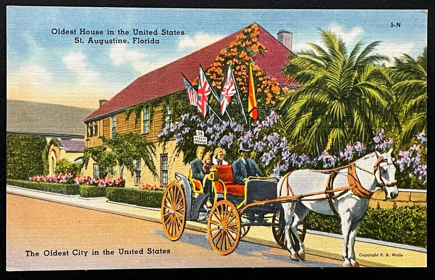 St. Augustine Florida Vintage Linen Postcard UNUSED Oldest House in America FL