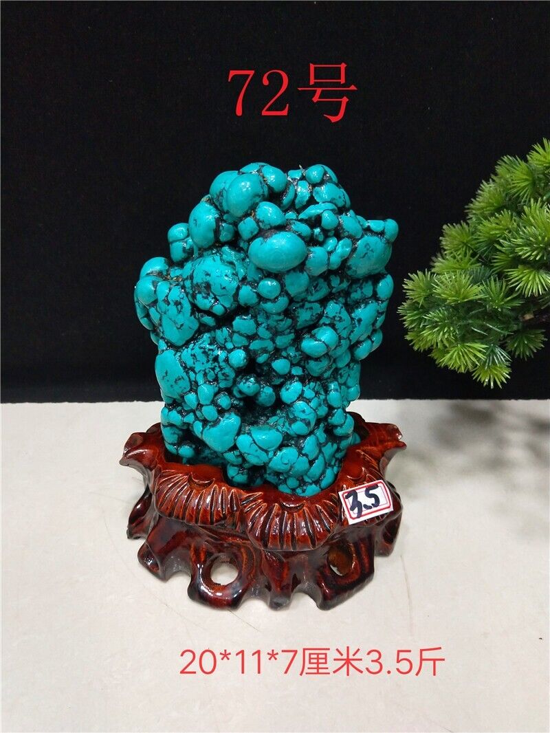 3.85LB TOP Natural Blue green turquoise quartz crystal mineral specimen+stand