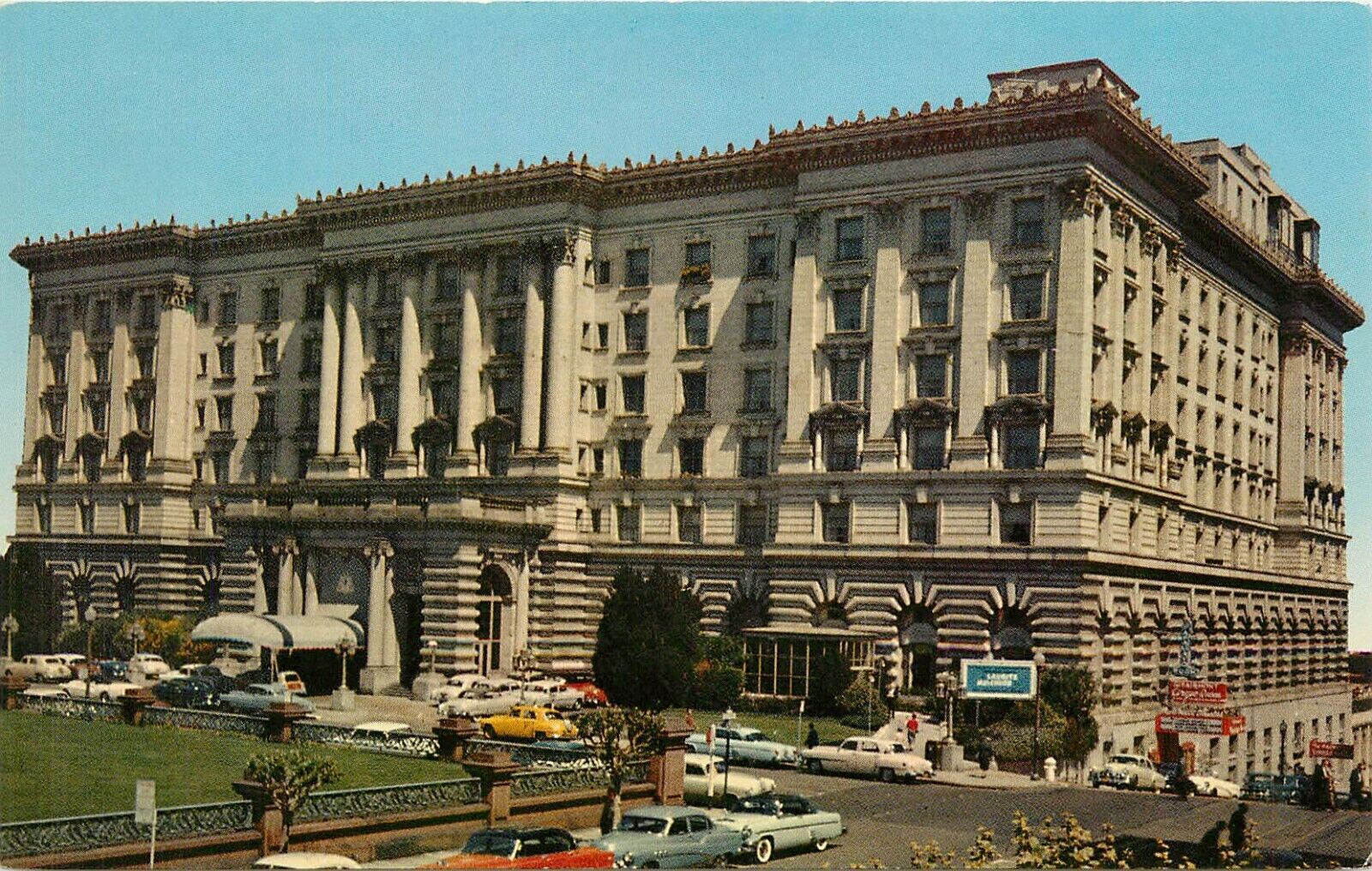 Fairmont Hotel San Francisco California CA Nob Hill old cars Postcard