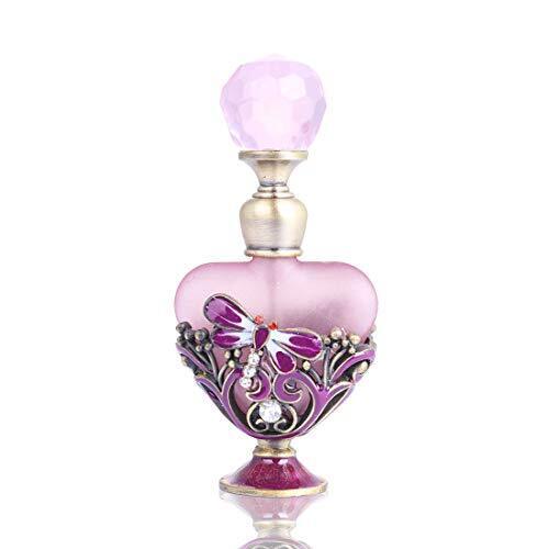 YU FENG Vintage Dragonfly Pewter and Glass Perfume Bottle with Diamand, pink