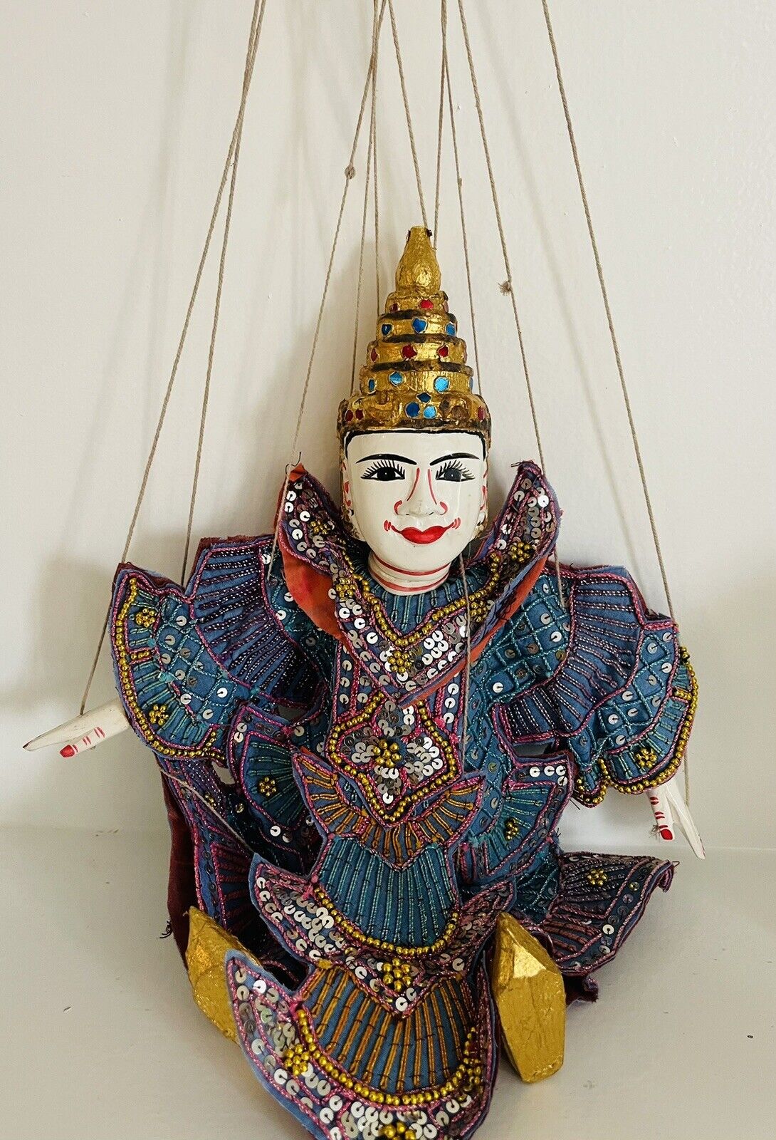 Antique Fabulous  Indonesian Thai Burmese Handmade Wood Marionette Puppet 14in