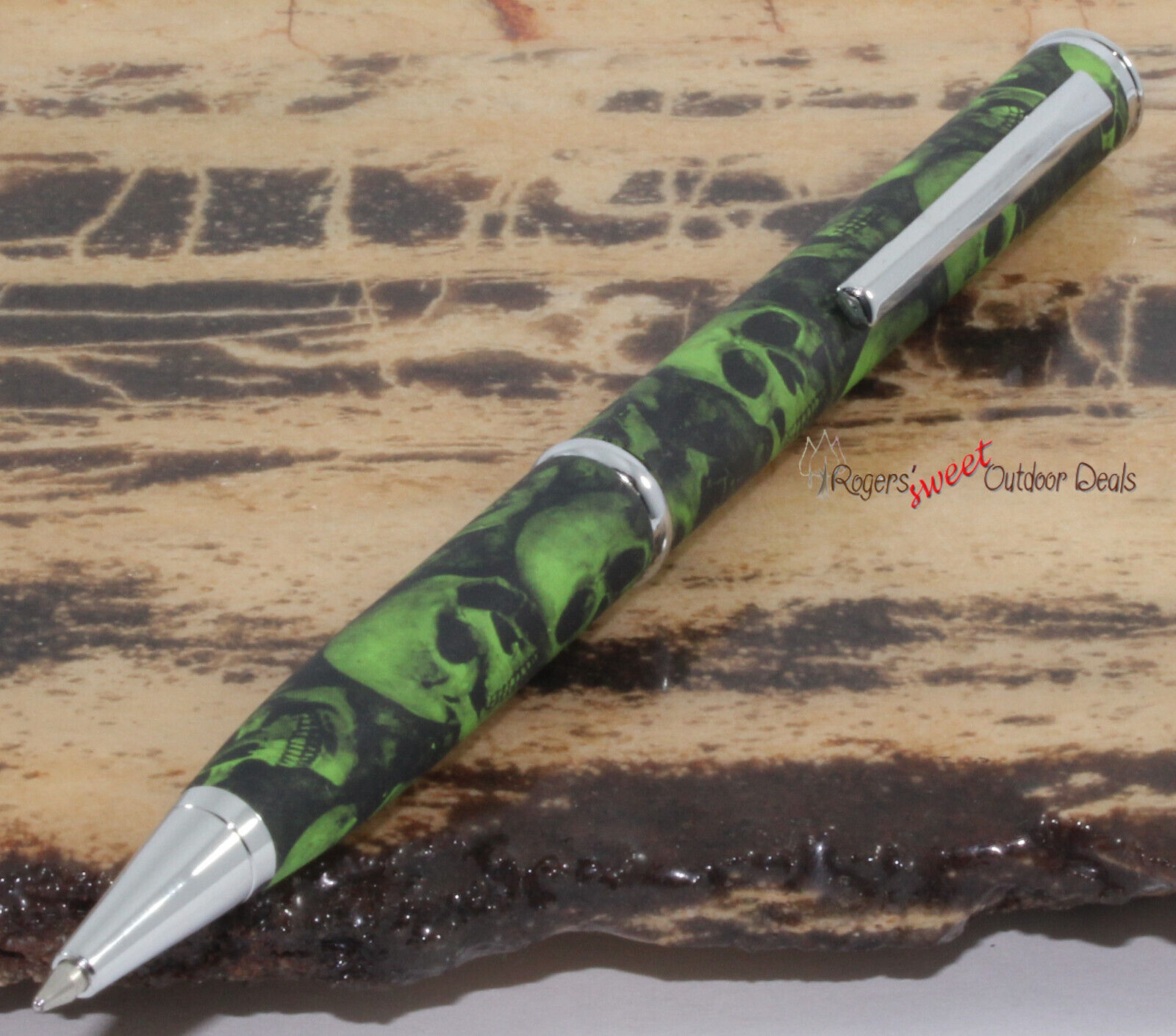 The Green Walking Zombie Dead Skull Black Ink Ballpoint Pen with Pocket Clip