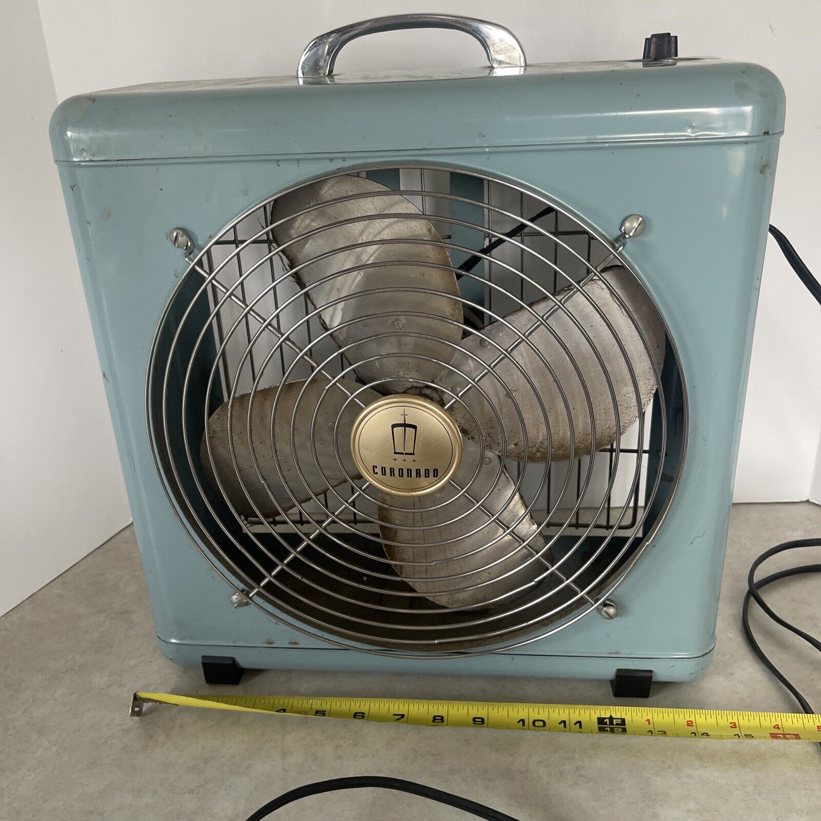 Vintage Coronado Hw23a-1005 Box Fan Baby Blue 15” X 15” 3 Speed Works Very Loud
