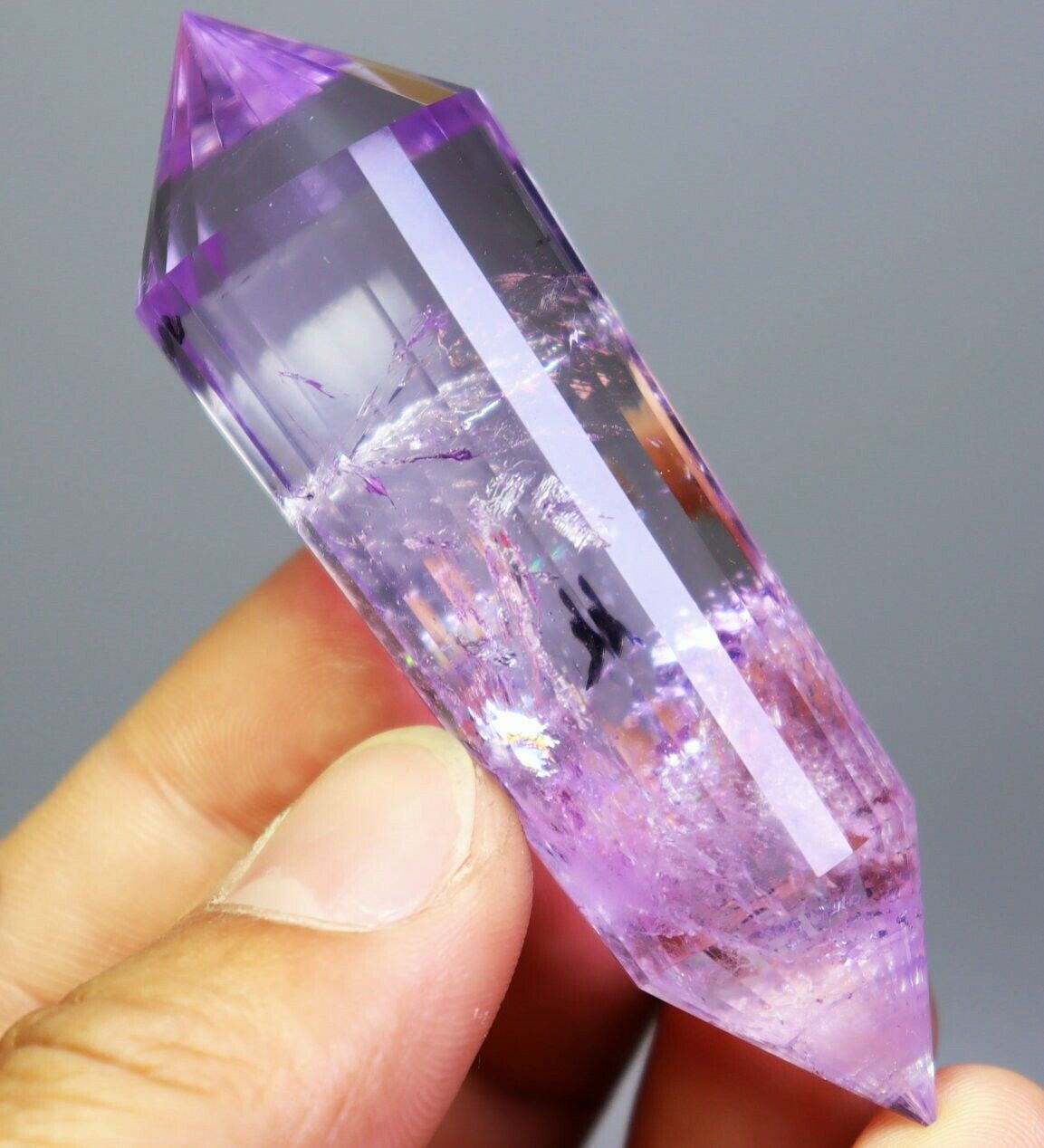 24 Sides Natural Amethyst CRYSTAL Point Wand VOGEL STYLE Double Terminated