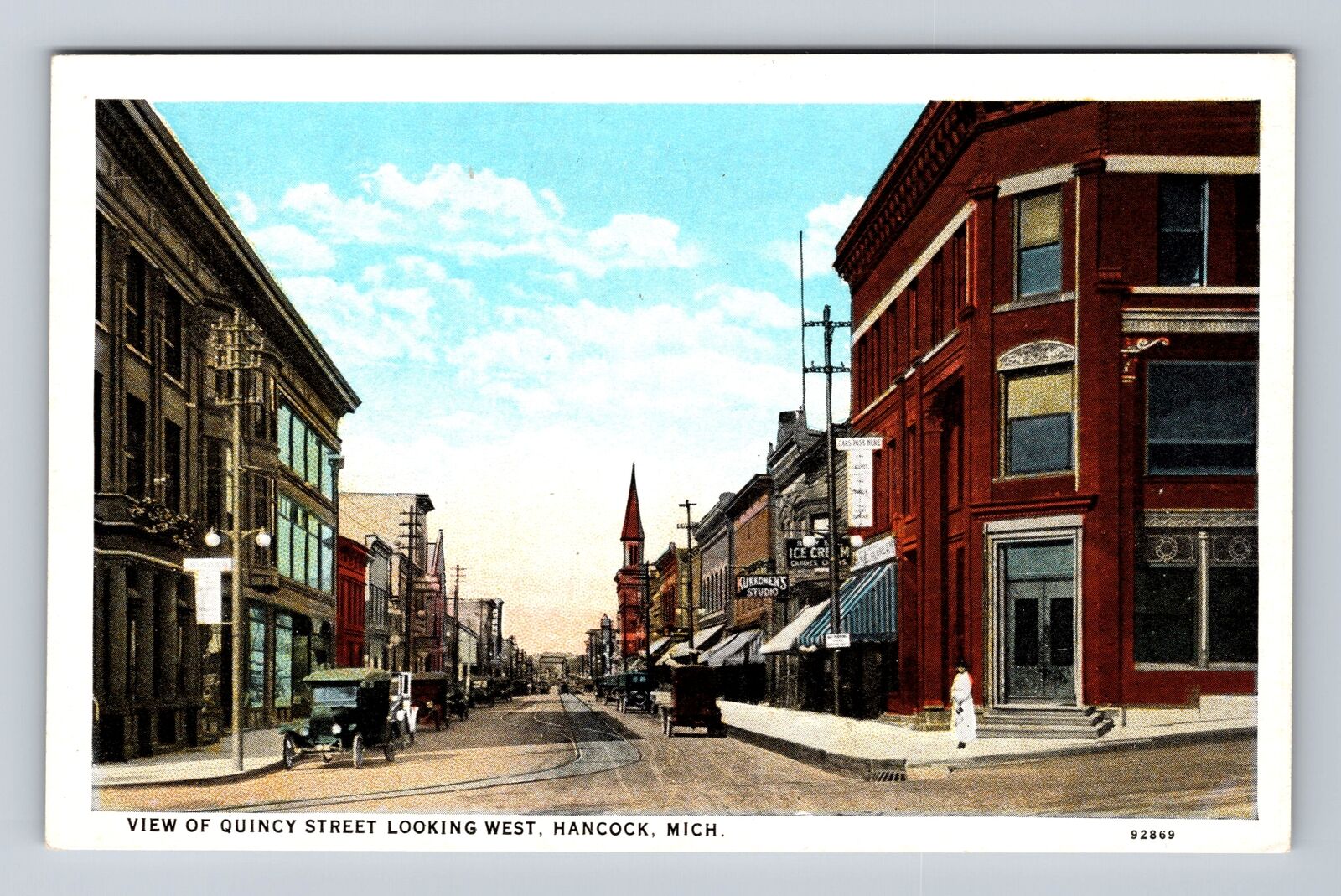 Hancock MI-Michigan, View Of Quincy Street Looking West, Vintage Postcard