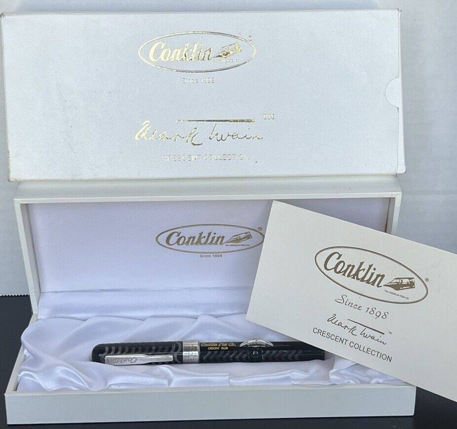Conklin Mark Twain Crescent Fountain Pen 14K Gold nib 925 Sterling Silver AS IS