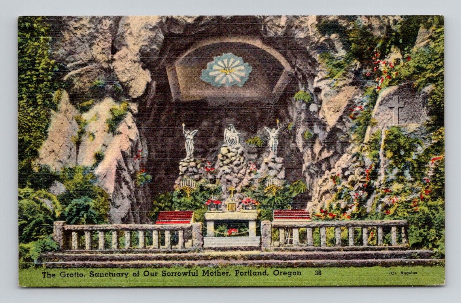 Postcard Grotto Sanctuary of Our Sorrowful Mother Portland, Vintage Linen N14
