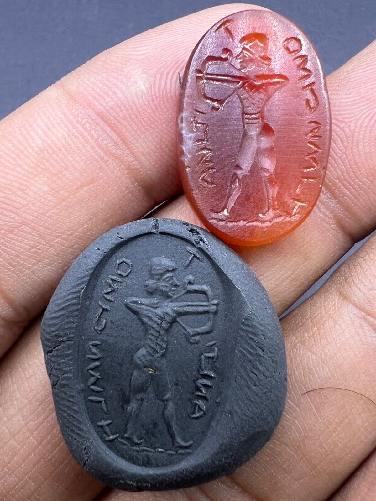 Rare Ancient Old Natural Carnelian Agate Roman Greek Artifact King On Hunt Seal