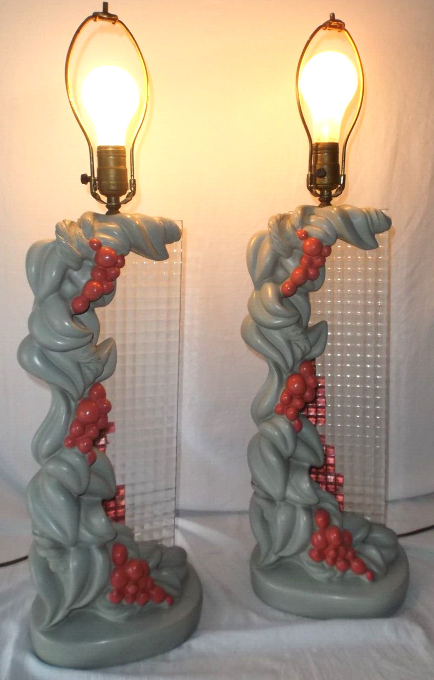 Pair of Mid Century Modern 1950s Reglor California Chalkware Table Lamps Signed