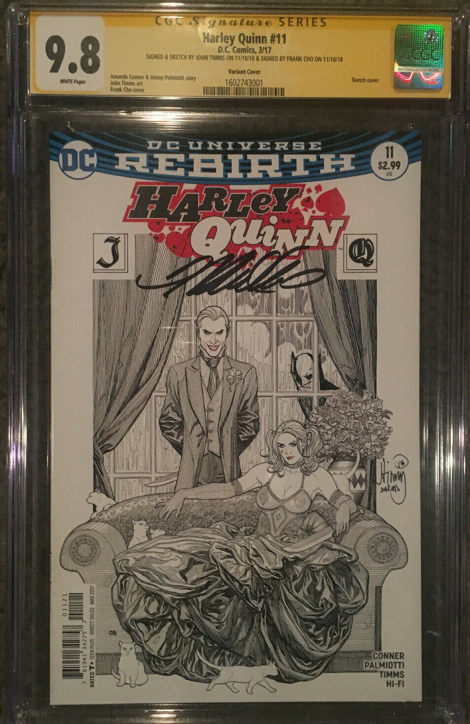 Harley Quinn #11 Sketch Cho Variant SS Frank Cho Remarked by Timms CGC 9.8 NM/M