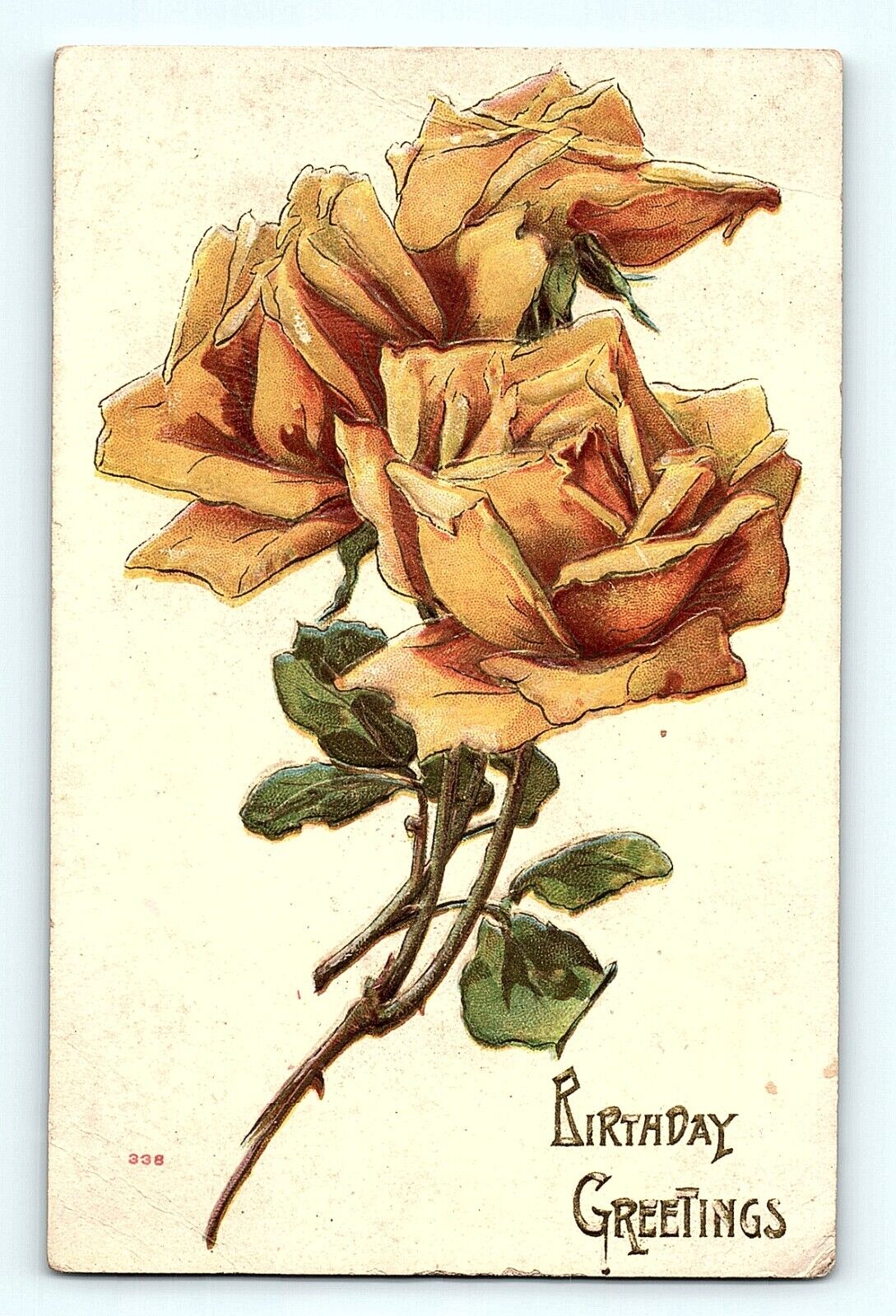 Yellow Rose White Background Birthday Greetings Vintage Postcard E4