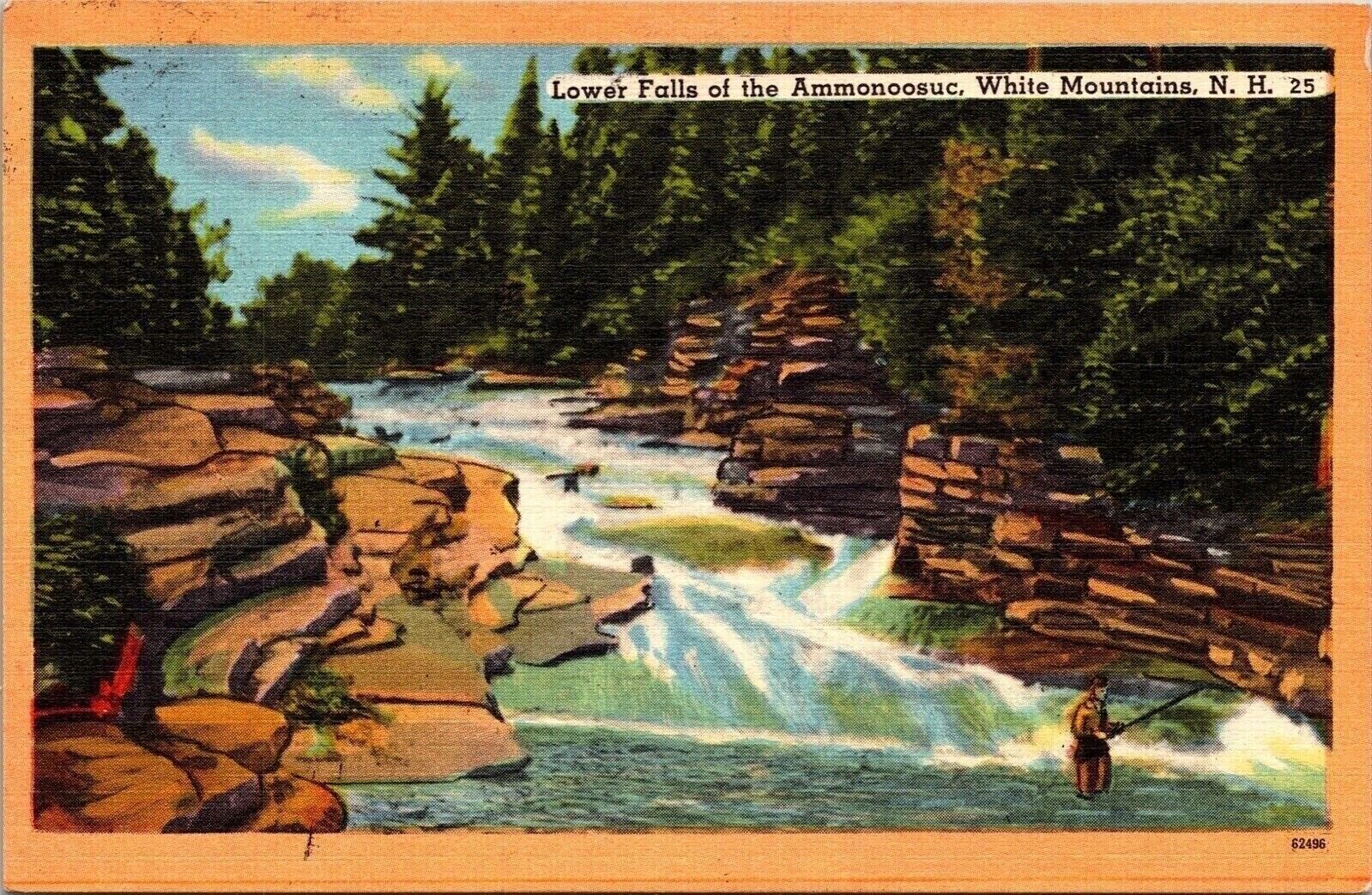 Lower Falls Ammonoosuc White Mountains New Hampshire Linen Cancel WOB Postcard