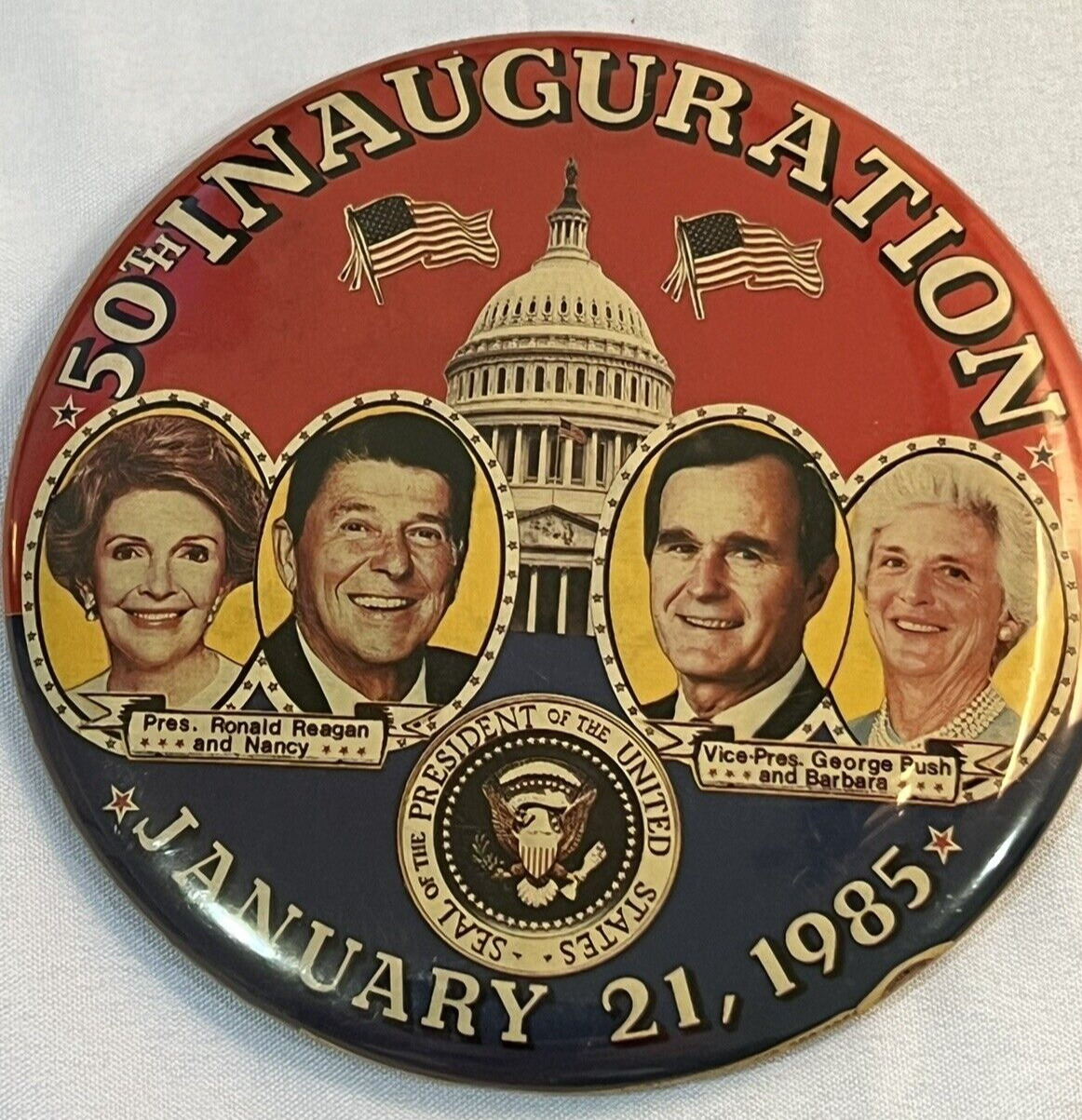 1985 50th Inauguration Ronald Reagan & George Bush Button 3\