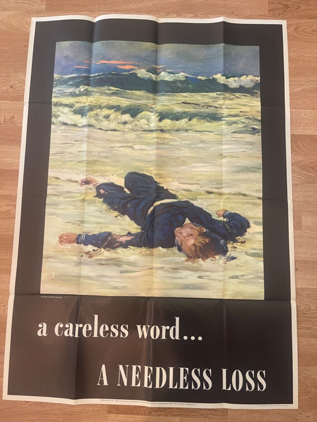 Original VTG WW2 Poster 1943 A Careless Word A Needless Loss 40\