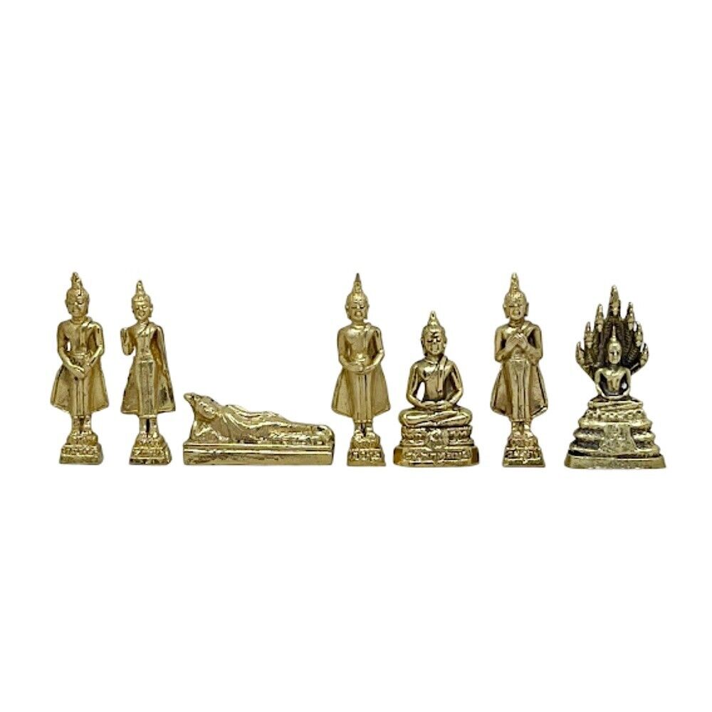 Miniature 7 Days Buddha Image Birthday Shakyamuni Pocket Amulet Brass Statue Set