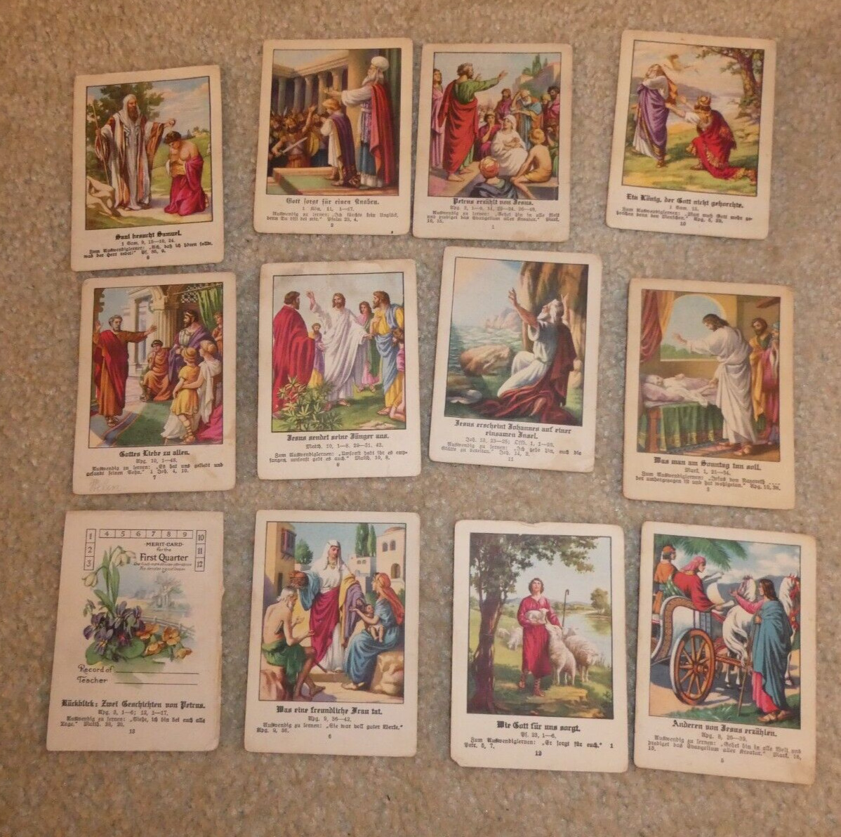 Lot of 12 Vintage 1919 German Little Bible Lesson Picture Cards