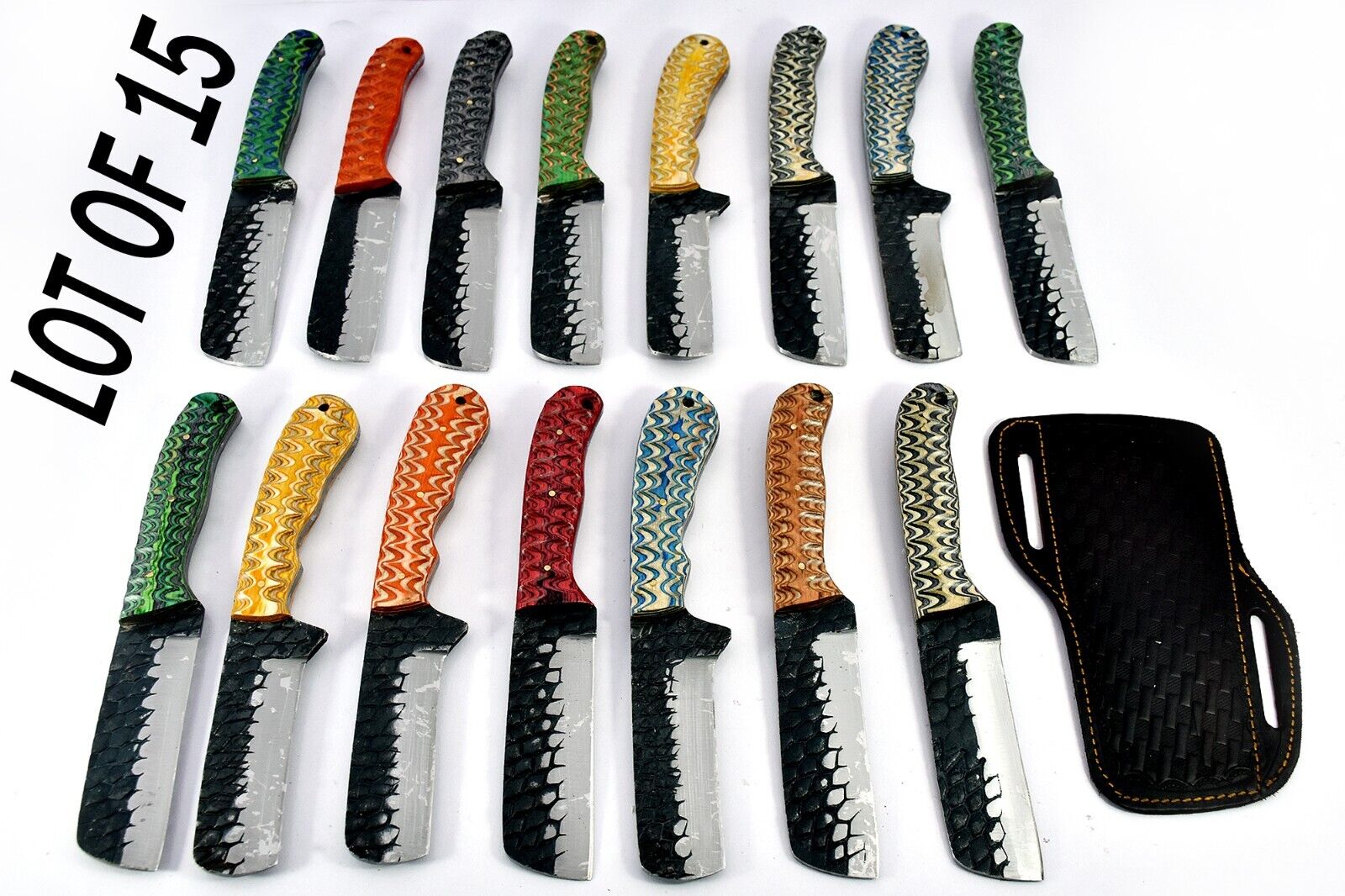 15 pieces Carbon steel Bull cuter knives with leather sheath UM-5047