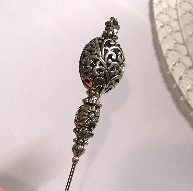 HATPIN with RARE TIBETAN Pewter Designs - Silver Finish - 6 inch #Hatpin WOW