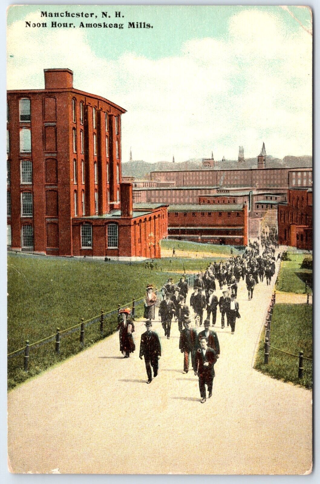 Manchester NH noon hour amoskeag mills unposted vintage postcard 