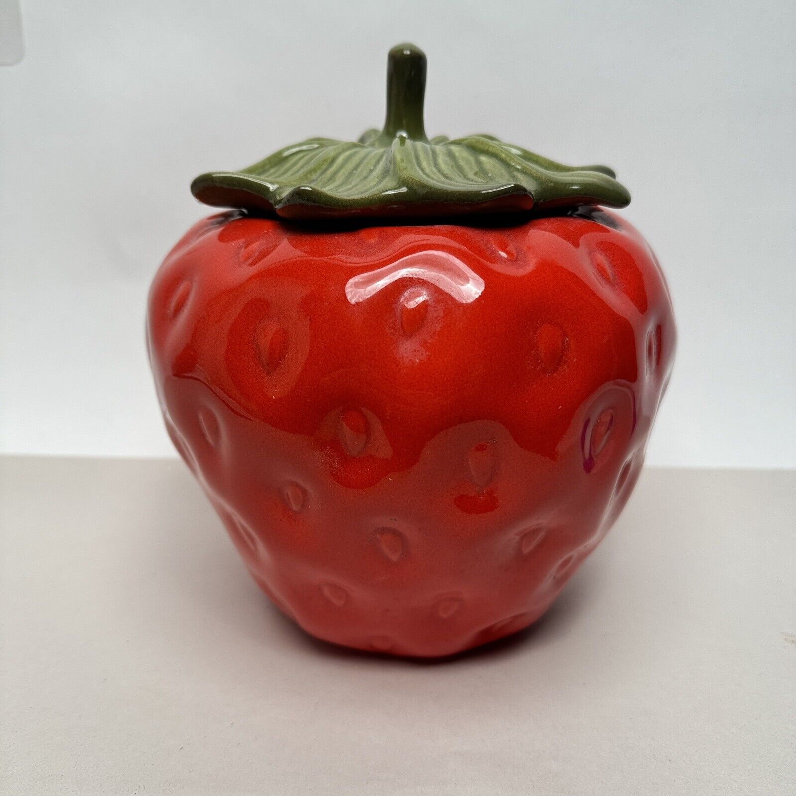 7” Vintage Ceramic Strawberry Shaped Cookie Jar Canister Made in USA