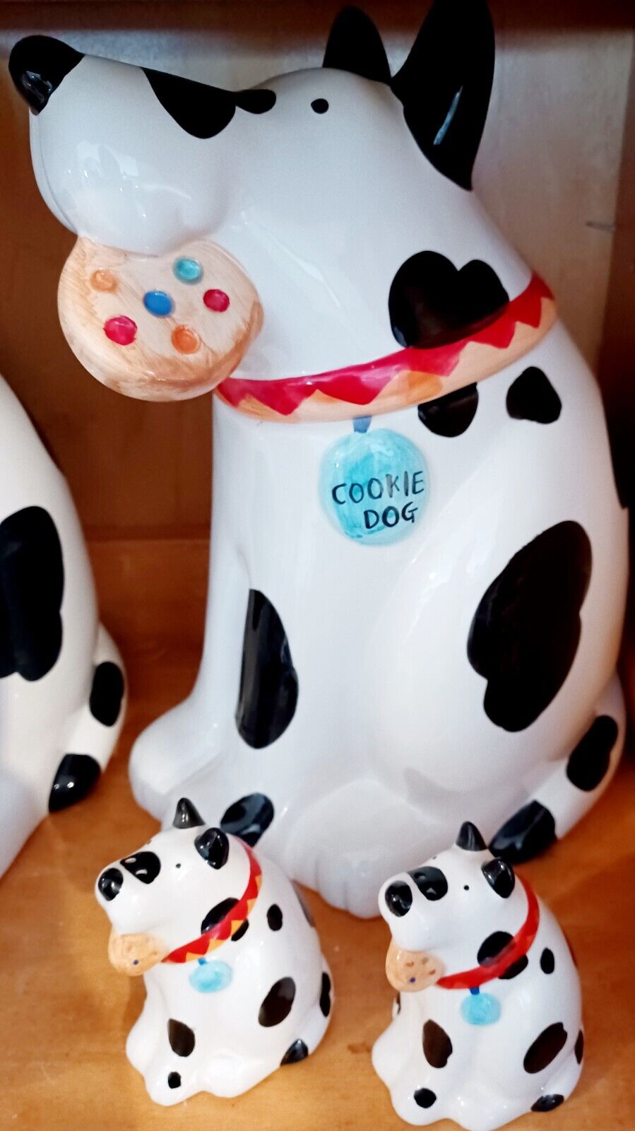 LOT-Vintage Coco Dowley Dog Dalmation Jar Dalmatians Salt & Pepper Shakers-3 Set
