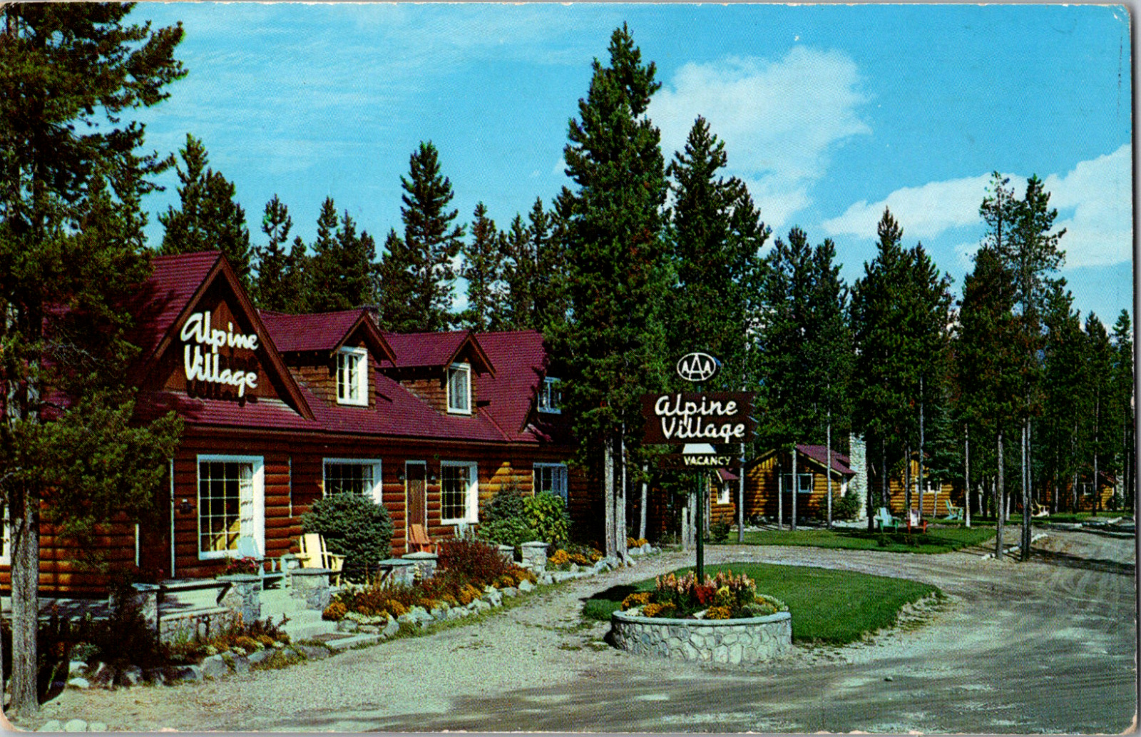 Vintage C 1960s Alpine Village Cabin Motel Jasper National Park Alberta Postcard
