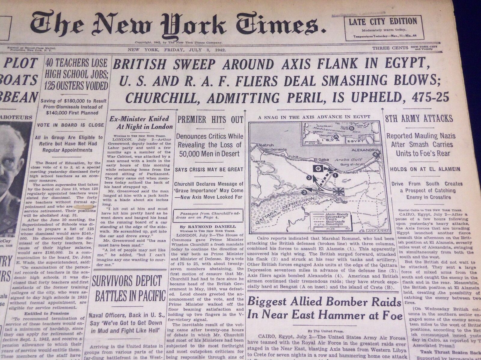 1942 JULY 3 NEW YORK TIMES - BRITISH SWEEP AROUND AXIS FLANK IN EGYPT - NT 1202