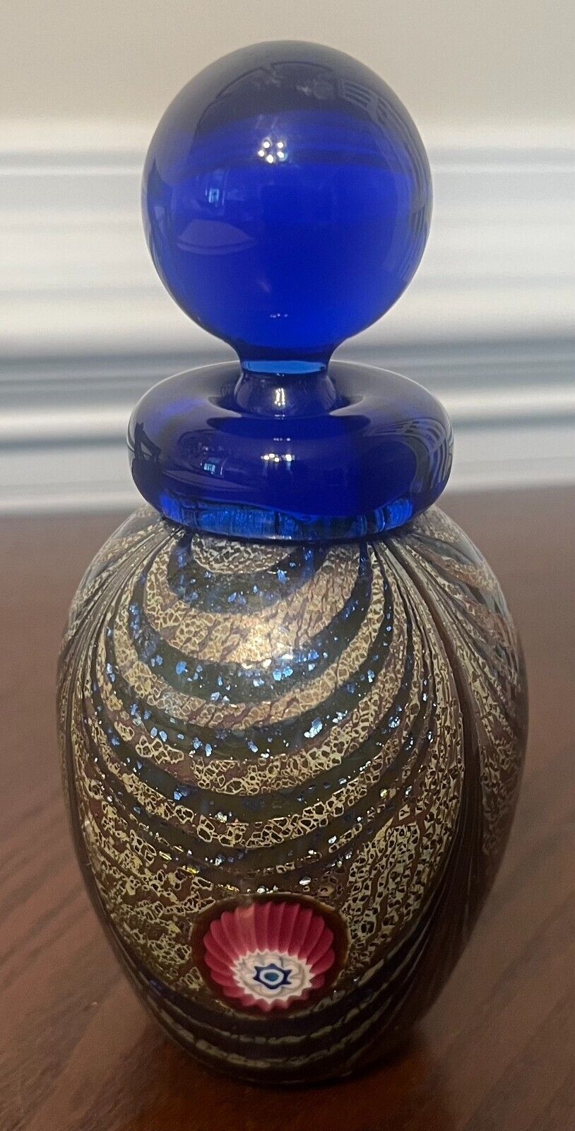 Franco Moretti Perfume Bottle Italian Art Glass Hand Blown Blue Peacock