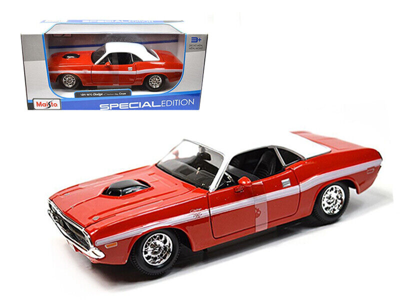 1970 Dodge Challenger R/T Coupe Red with White Top and White Stripes 1/24