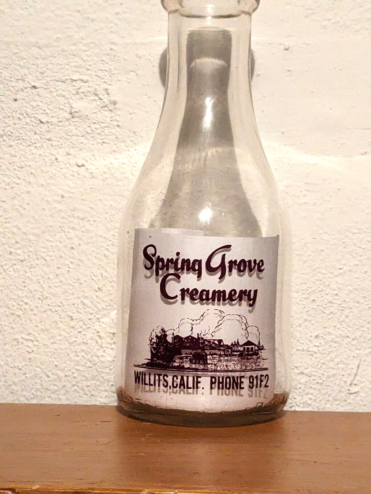 Rare 1930\'s Spring Grove Creamery Milk Bottle Willits California Phone 91F2
