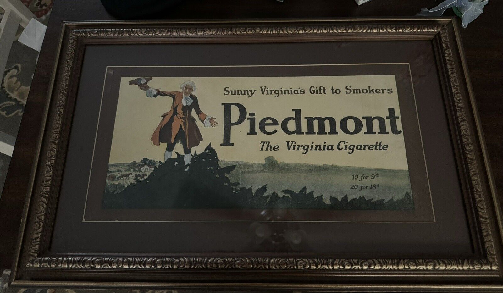Vintage Piedmont Cigarette Framed Tobacco Baseball Card Company Sign/Ad 28”x18”