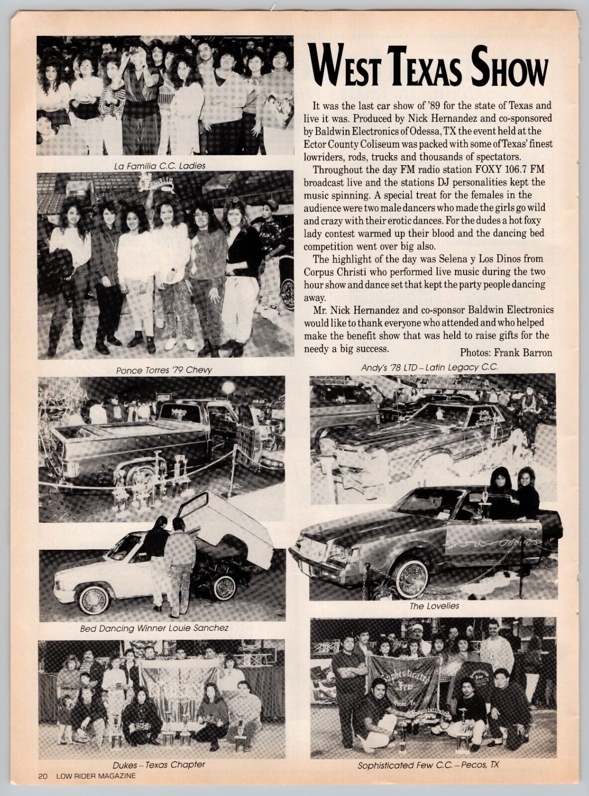 1990 West Texas Show with Selena Ector County Coliseum Lowrider Mag Two Page Ad