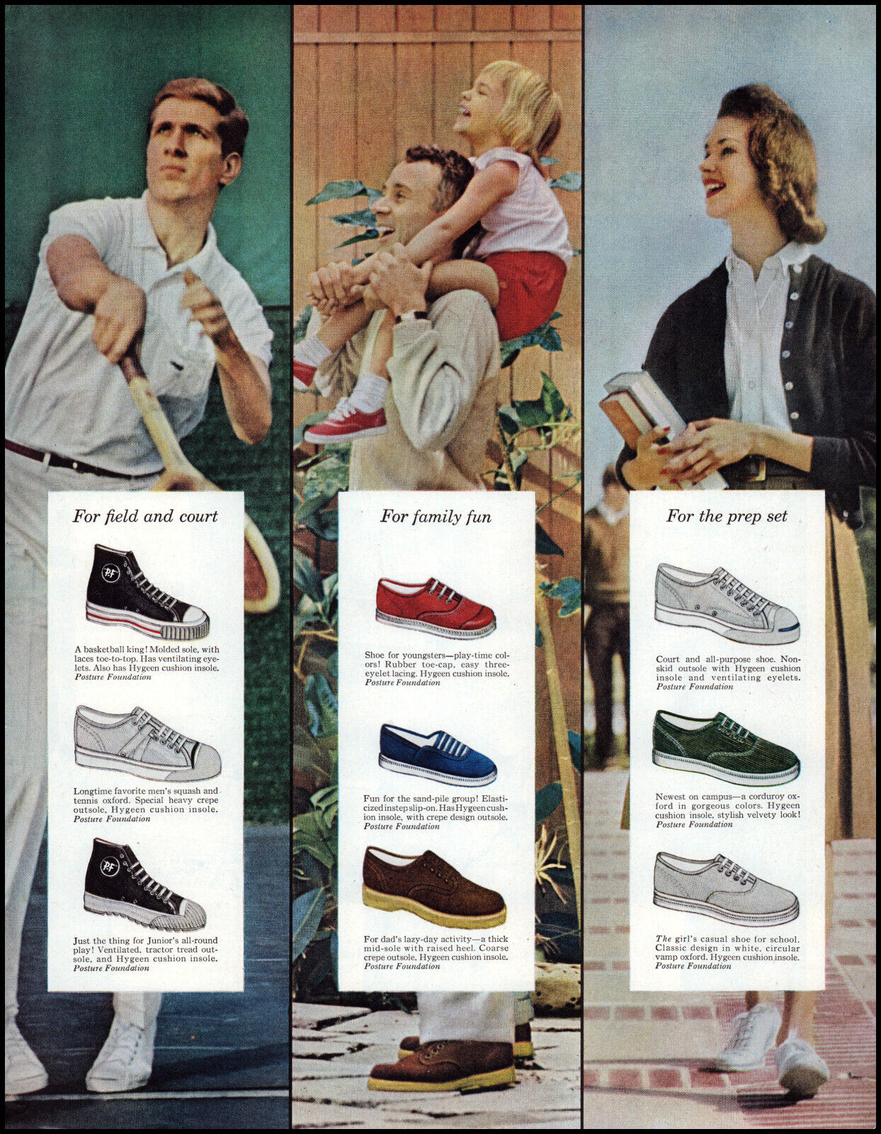 1960 PF Flyers Posture Foundation family rec shoes retro photo print ad LA35