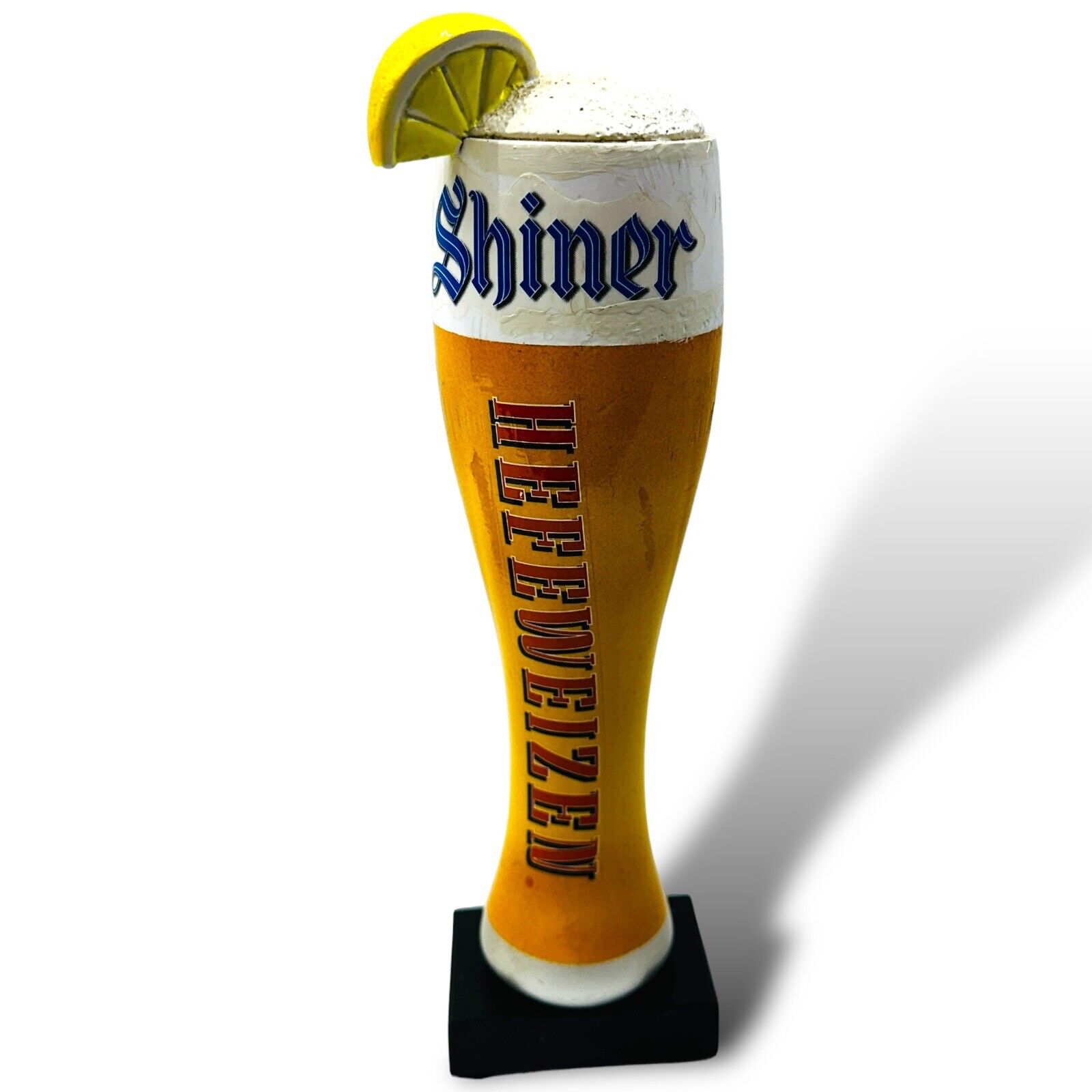 VTG SHINER HEFERWEIZEN Beer Tap Handle Pint Glass Beer w/ Lemon On Top Bar Pub